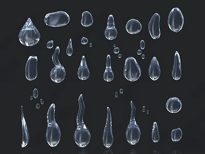 Transparent Teardrop Shaped Objects In Various Sizes And Forms On Black Background 3d model