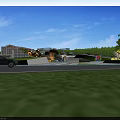 Park Landscape With Green Lawn Colorful Playground Structures Winding Paths And Lush Trees