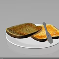 Crispy Two Slices of Toast on White Plate with Silver Butter Knife