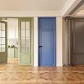 Various Colored Hinged Doors In Modern Interior With Wooden Floor Design