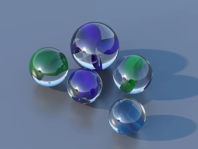 Shiny Transparent Glass Balls In Multiple Colors Arranged On Gray Background 3d model
