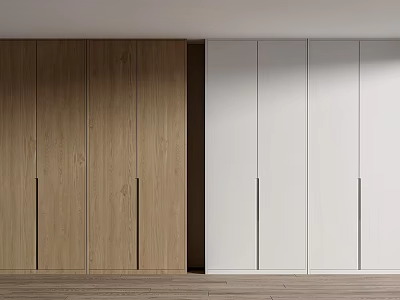 Modern Sleek Built In Wardrobe With Natural Wood And Matte White Panels For Bedroom Storage 3d model
