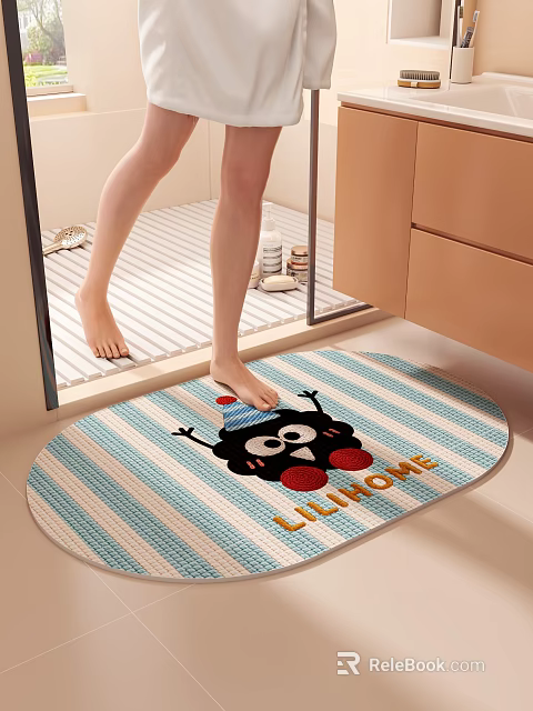 Soft Non Slip Bathroom Mat With Cartoon Monster Pattern And LILI HOME Lettering 3d model 