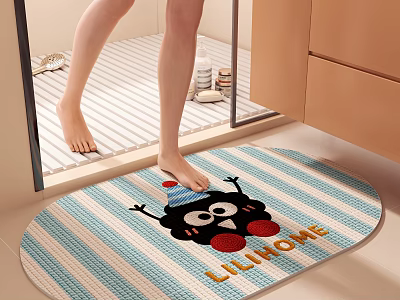 Soft Non Slip Bathroom Mat With Cartoon Monster Pattern And LILI HOME Lettering 3d model