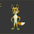 Animated Fox Game Character with Orange White Fur Yellow Eyes Standing Pose Fluffy Tail Hands on Hips