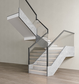 Modern glass handrail staircase 3d model