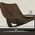 Modern Brown Leather Accent Chair With Ergonomic Design Side Table And Glass On Neutral Background
