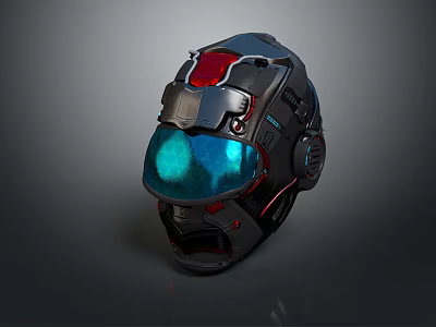 Futuristic Sci Fi Helmet With Mechanical Structure Transparent Visor And Red Blue Accents 3d model