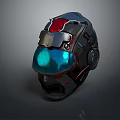 Futuristic Sci Fi Helmet With Mechanical Structure Transparent Visor And Red Blue Accents