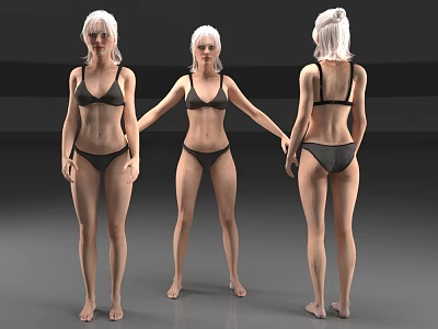 Woman in Black Bikini Standing in Three Different Angles Front Side and Back View 3d model