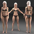 Woman in Black Bikini Standing in Three Different Angles Front Side and Back View 3d model