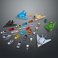 Colorful Model Planes And Cars With Various Shapes And Designs On