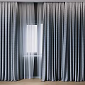 Beige Thick Curtains With White Sheer Panels And Window Light Filtering 3d model