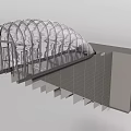 Train Station Platform With Transparent Arched Roof Gray Walls And Steps Structure