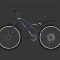 Blue Mountain Bicycle With Yellow Stripe Design And Large Wheels On Dark Background