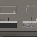 Modern Bathroom Mirrors Rectangular and Round Design with Gray and Marble Vanity Cabinets 3d model