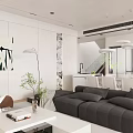 Modern Living and Dining Area With Gray Sofa White Coffee Table and Green Plants