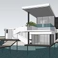 Modern Single Family Villa Over Water With White Exterior And Large Glass Windows