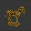 Detailed Zebra Sculpture Carving With Orange And Black Stripes On Wooden Base