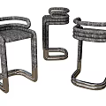 Modern Three Bar Stools with Metal Frame and Fabric Upholstered Seats