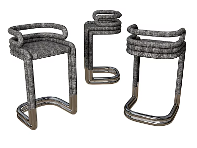 Modern Three Bar Stools with Metal Frame and Fabric Upholstered Seats 3d model