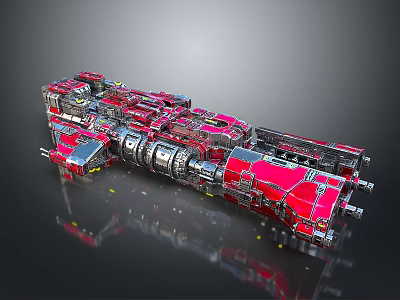 Red Mechanical Structure With Complex Metal Components And Futuristic Industrial Design Details 3d model