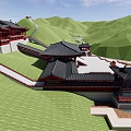 Traditional Chinese Ancient Architecture With Multi Tiered Roofs Courtyard Bridges And Green Hills