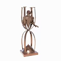 Abstract Copper Sculpture With Human Figure And Raised Hands On Curved Base