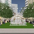 Vibrant Commercial Street with Tents String Lights and Green Grass at Free Camp