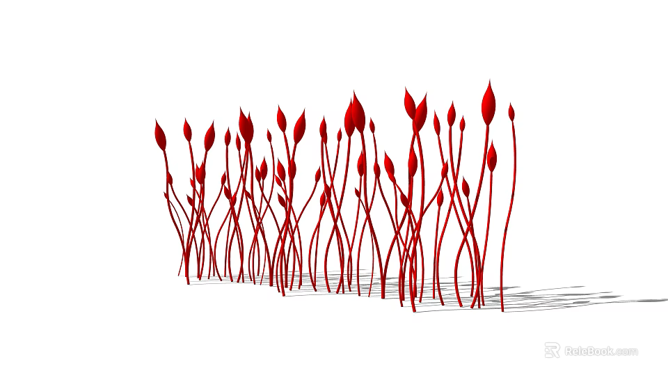 Red Stem Shaped Outdoor Lights with Slender Stems and Red Bud Tops in Grouped Arrangement 3d model 