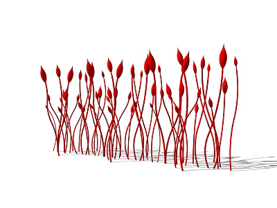 Red Stem Shaped Outdoor Lights with Slender Stems and Red Bud Tops in Grouped Arrangement 3d model