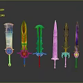 Vibrant Fantasy Swords With Intricate Hilts Starry Patterns And Colorful Blades