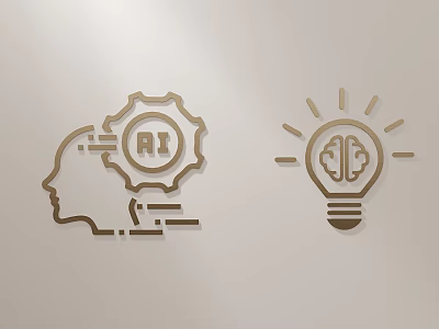 Modern Decorative Wall Hangings With Head Silhouette Gear RI Logo And Light Bulb Brain Design 3d model