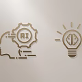 Modern Decorative Wall Hangings With Head Silhouette Gear RI Logo And Light Bulb Brain Design
