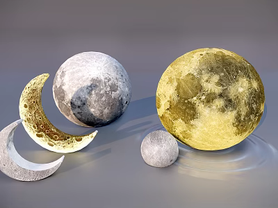 Stylish Moon Phase Floor Lamp With Gray White And Yellow Decorative Design Elements 3d model