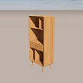 Wooden Bookshelf With Multiple Shelves Drawer And Slender Legs Against Floral Wallpaper