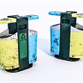 Public Facility Recycling Trash Bins With Yellow Blue Green Compartments For Waste Separation