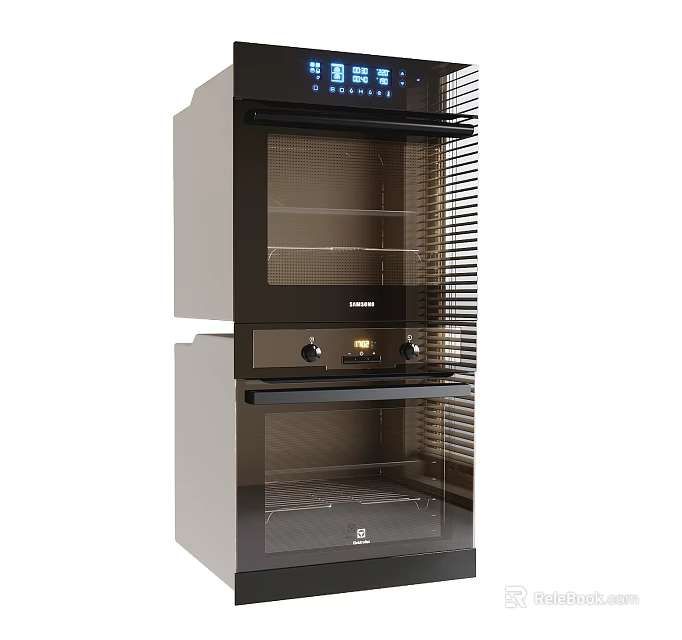 Modern Double Glass Door Kitchen Appliance with Stainless Steel Finish 3d model 