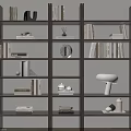 Modern Dark Wooden Bookshelf With Multiple Shelves Books Decorative Items Letter Decor And Table Lamp