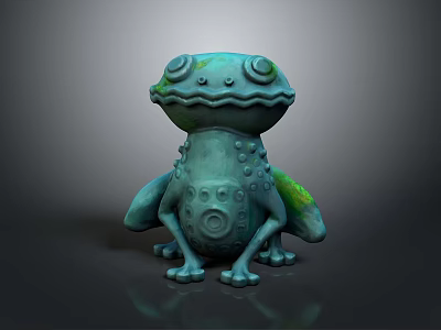 Detailed Green Reptile Sculpture Featuring Armored Texture Circular Back Patterns And Eyeshaped Protrusions 3d model