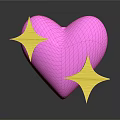 3D Shiny Pink Heart With Yellow Stars On Dark Background