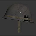 Military Style Combat Helmet With Pastel Purple Gray Camo And Beige Strap Ammo Clips
