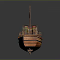 Brown Wooden Boat With Red Masts White Sail Deck Equipment And Green Components