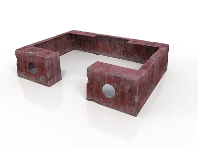Red Rough Textured Architectural Component With U Shaped Design And Circular Holes 3d model