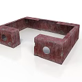 Red Rough Textured Architectural Component With U Shaped Design And Circular Holes