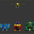 Colorful Toy Characters And Animal Figures With Robot Lion Elephant Shark And Bird