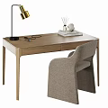 Simple Modern Wooden Table And Fabric Chair Set With Table Lamp And Books