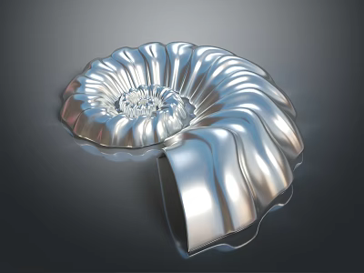 Shiny Silver Marine Ammonite Aquatic Animal With Spiral Shell Structure 3d model
