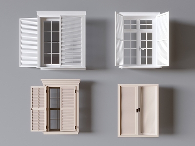 Shutters Venetian casement window Wooden shutter fan Venetian glass casement window 3d model