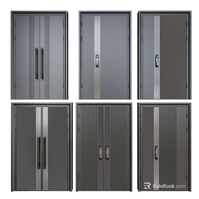 Various Modern Security Door Styles With Metal Panels And Secure Handles 3d model